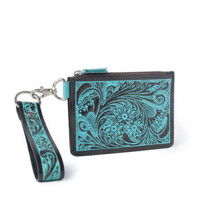 Myra Pride of the Prickly Pears Credit Card Holder Black and Turquoise Tooled - Cowboy SwaggerMyra Pride of the Prickly Pears Credit Card Holder Black and Turquoise Tooled