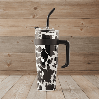 Myra Wide Wyoming Cow Print Travel Tumbler - Cowboy SwaggerMyra Wide Wyoming Cow Print Travel Tumbler