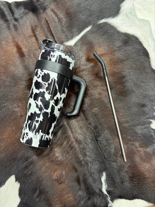 Myra Wide Wyoming Cow Print Travel Tumbler - Cowboy SwaggerMyra Wide Wyoming Cow Print Travel Tumbler