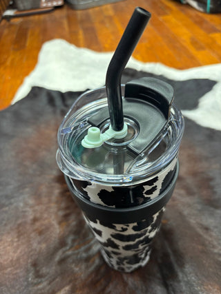 Myra Wide Wyoming Cow Print Travel Tumbler - Cowboy SwaggerMyra Wide Wyoming Cow Print Travel Tumbler