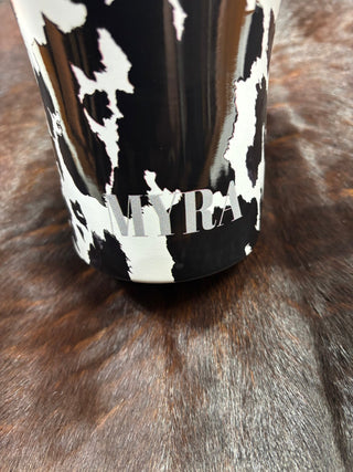 Myra Wide Wyoming Cow Print Travel Tumbler - Cowboy SwaggerMyra Wide Wyoming Cow Print Travel Tumbler