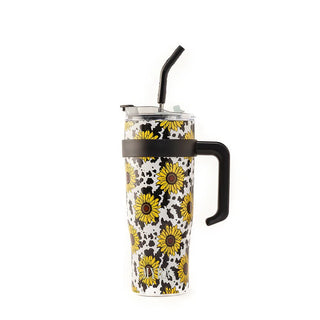 Myra Wide Wyoming Travel Tumbler – Sunflower and Cow Print Western Insulated Cup - Cowboy SwaggerMyra Wide Wyoming Travel Tumbler – Sunflower and Cow Print Western Insulated Cup