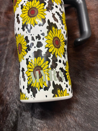 Myra Wide Wyoming Travel Tumbler – Sunflower and Cow Print Western Insulated Cup - Cowboy SwaggerMyra Wide Wyoming Travel Tumbler – Sunflower and Cow Print Western Insulated Cup
