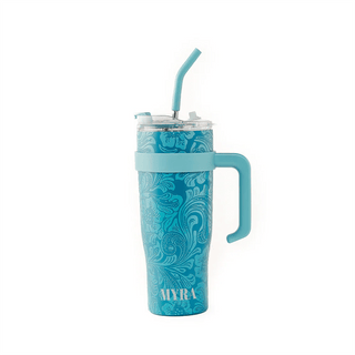 Myra Wide Wyoming Turquoise Tooled Travel Tumbler - Cowboy SwaggerMyra Wide Wyoming Turquoise Tooled Travel Tumbler