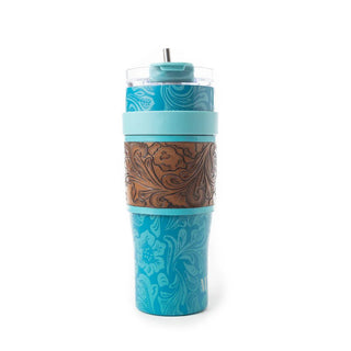 Myra Wide Wyoming Turquoise Tooled Travel Tumbler - Cowboy SwaggerMyra Wide Wyoming Turquoise Tooled Travel Tumbler