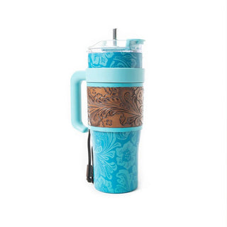 Myra Wide Wyoming Turquoise Tooled Travel Tumbler - Cowboy SwaggerMyra Wide Wyoming Turquoise Tooled Travel Tumbler