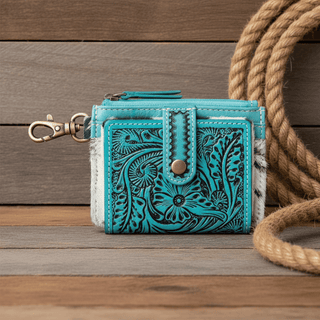 Myra Wildflowers of the Prairie Card Holder – Turquoise Tooled Leather & Hair - On Hide - Cowboy SwaggerMyra Wildflowers of the Prairie Card Holder – Turquoise Tooled Leather & Hair - On Hide