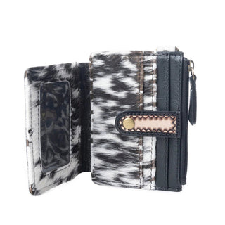 Myra Wildflowers of the Prairie Hair-On Hide Credit Card Holder Wallet – Black & Brown - Cowboy SwaggerMyra Wildflowers of the Prairie Hair-On Hide Credit Card Holder Wallet – Black & BrownPurse