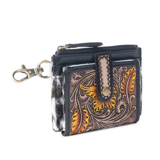 Myra Wildflowers of the Prairie Hair-On Hide Credit Card Holder Wallet – Black & Brown - Cowboy SwaggerMyra Wildflowers of the Prairie Hair-On Hide Credit Card Holder Wallet – Black & BrownPurse