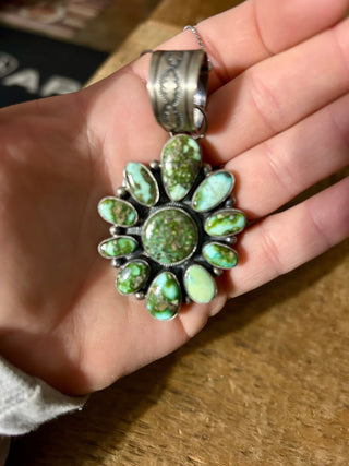 Navajo Handmade Sterling Silver Sonoran Gold Turquoise Pendant - Cowboy SwaggerNavajo Handmade Sterling Silver Sonoran Gold Turquoise PendantNecklaces