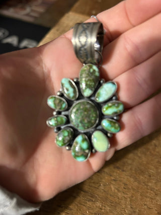 Navajo Handmade Sterling Silver Sonoran Gold Turquoise Pendant - Cowboy SwaggerNavajo Handmade Sterling Silver Sonoran Gold Turquoise PendantNecklaces