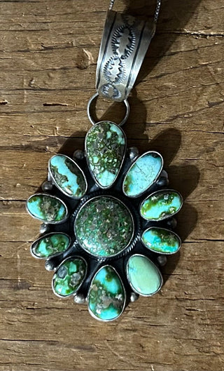 Navajo Handmade Sterling Silver Sonoran Gold Turquoise Pendant - Cowboy SwaggerNavajo Handmade Sterling Silver Sonoran Gold Turquoise PendantNecklaces