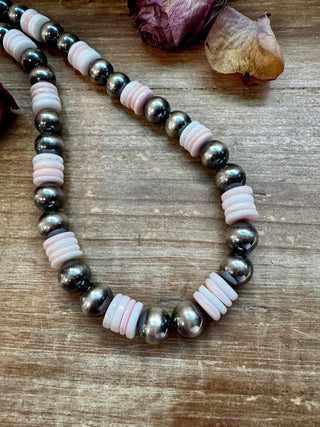 NFR Collection Necklace – 12mm Sterling Silver Pearls with 10mm Pink Conch Rondelles – Handmade by The Bijoux FAB – 30" - Cowboy SwaggerNFR Collection Necklace – 12mm Sterling Silver Pearls with 10mm Pink Conch Rondelles – Handmade by The Bijoux FAB – 30"Necklaces