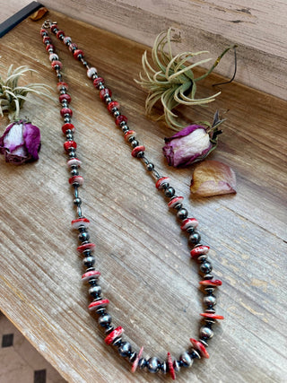 NFR Collection Necklace – Sterling Silver Torpedo Pearls with Red Spiny Oyster – Handmade by The Bijoux FAB – 39" - Cowboy SwaggerNFR Collection Necklace – Sterling Silver Torpedo Pearls with Red Spiny Oyster – Handmade by The Bijoux FAB – 39"Necklaces