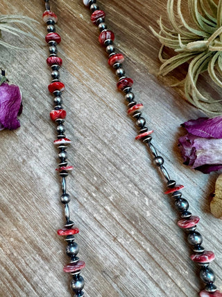 NFR Collection Necklace – Sterling Silver Torpedo Pearls with Red Spiny Oyster – Handmade by The Bijoux FAB – 39" - Cowboy SwaggerNFR Collection Necklace – Sterling Silver Torpedo Pearls with Red Spiny Oyster – Handmade by The Bijoux FAB – 39"Necklaces