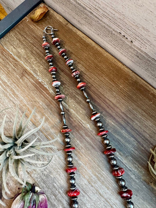 NFR Collection Necklace – Sterling Silver Torpedo Pearls with Red Spiny Oyster – Handmade by The Bijoux FAB – 39" - Cowboy SwaggerNFR Collection Necklace – Sterling Silver Torpedo Pearls with Red Spiny Oyster – Handmade by The Bijoux FAB – 39"Necklaces