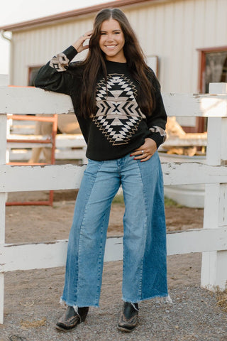 Night Aztec Sweater – Heavy Knit Western Pullover in Black, Tan & Cream - Cowboy SwaggerNight Aztec Sweater – Heavy Knit Western Pullover in Black, Tan & Cream