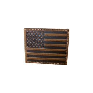 Nocona American Flag Embossed Leather Bifold Wallet, front view