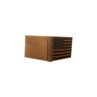 Nocona American Flag Embossed Leather Bifold Wallet, detail view