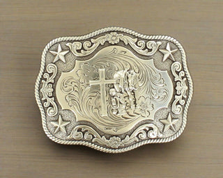 Nocona Antique Silver Belt Buckle Cowboy Prayer Motif - Cowboy SwaggerNocona Antique Silver Belt Buckle Cowboy Prayer MotifAccesories