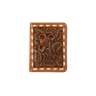 Nocona Bi-Fold Wallet, Floral Embossed Leather with Buck Lace Stitching
