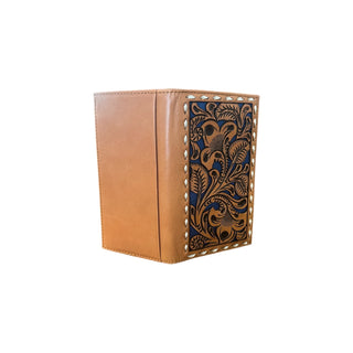 Nocona Blue Inlay Tooled Leather Rodeo Wallet, detail view