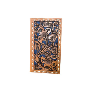 Nocona Blue Inlay Tooled Leather Rodeo Wallet, front view