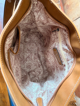 Nocona Carmen Tan Western Concealed Carry Shoulder Bag with Turquoise Aztec Embroidery - Cowboy SwaggerNocona Carmen Tan Western Concealed Carry Shoulder Bag with Turquoise Aztec Embroidery