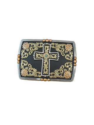 Nocona Cross Belt Buckle Black Background – Floral Engraved Rectangle 37962 - Cowboy SwaggerNocona Cross Belt Buckle Black Background – Floral Engraved Rectangle 37962Buckle