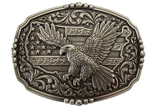 Nocona Eagle & American Flag Western Belt Buckle – Antique Silver Finish (Style 37944) - Cowboy SwaggerNocona Eagle & American Flag Western Belt Buckle – Antique Silver Finish (Style 37944)