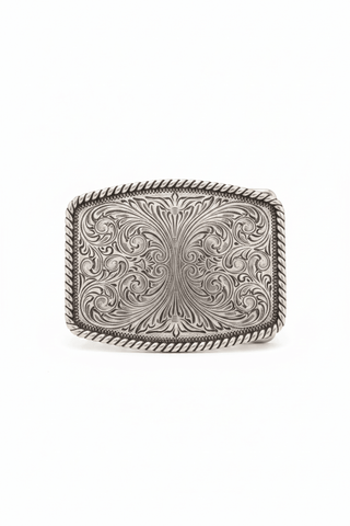 Nocona Floral Engraved Western Belt Buckle – Silver Rope Edge - Cowboy SwaggerNocona Floral Engraved Western Belt Buckle – Silver Rope EdgeBuckle