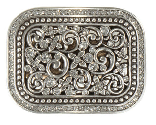 Nocona Floral Filigree Crystal Belt Buckle – Shiny Silver Finish with Clear Crystals (Style 37906) - Cowboy SwaggerNocona Floral Filigree Crystal Belt Buckle – Shiny Silver Finish with Clear Crystals (Style 37906)