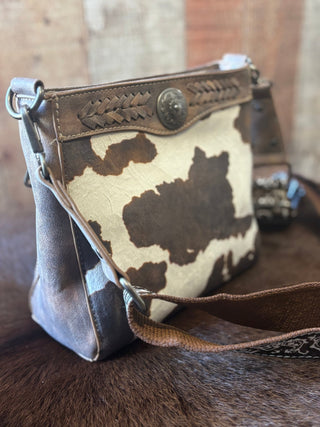 Nocona Jessi Ray Braided Cow Print Crossbody Purse with Concho - Cowboy SwaggerNocona Jessi Ray Braided Cow Print Crossbody Purse with Concho