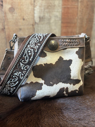 Nocona Jessi Ray Braided Cow Print Crossbody Purse with Concho - Cowboy SwaggerNocona Jessi Ray Braided Cow Print Crossbody Purse with Concho