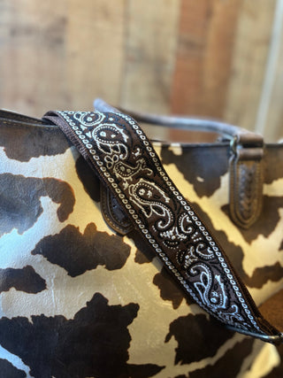Nocona Jessi Ray Conceal Carry Large braided Cow Print Tote Bage with Bandana Strap - Cowboy SwaggerNocona Jessi Ray Conceal Carry Large braided Cow Print Tote Bage with Bandana Strap