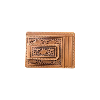 Nocona Leather Money Clip Wallet, Southwest Stamped, front view