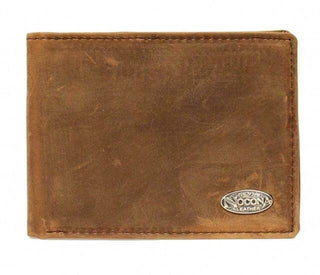 Nocona Men's Bi-Fold Wallet, Distressed Leather with Concho and Heavy Stitching