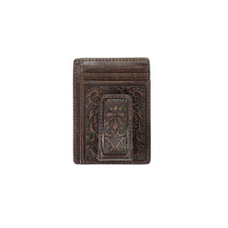 Nocona Men's Dark Brown Scroll Embossed Leather Money Clip Wallet