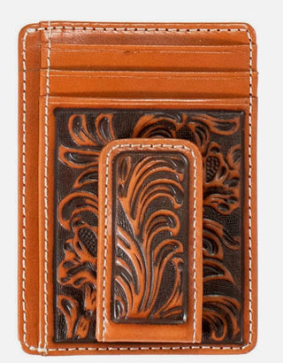 Nocona Men’s Money Clip Wallet – Medium Brown Leather with Floral Embossing - Cowboy SwaggerNocona Men’s Money Clip Wallet – Medium Brown Leather with Floral EmbossingWallets & Money Clips