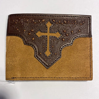 Nocona Men’s Tri - Fold Wallet – Tan Leather with Engraved Cross & Floral Embossing - Cowboy SwaggerNocona Men’s Tri - Fold Wallet – Tan Leather with Engraved Cross & Floral EmbossingWallets & Money Clips
