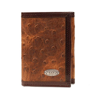 Nocona Men's Trifold Wallet, Ostrich Print Leather with Silver Concho