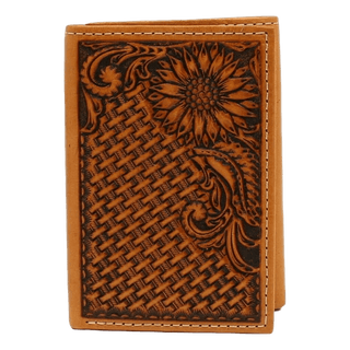 Nocona Men’s Trifold Wallet with Sunflower Tooling – Style N500011008 - Cowboy SwaggerNocona Men’s Trifold Wallet with Sunflower Tooling – Style N500011008