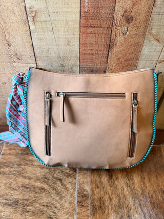 Nocona Priscilla Conceal Carry Shoulder Bag – Tan with Turquoise Whipstitch & Twilly - Cowboy SwaggerNocona Priscilla Conceal Carry Shoulder Bag – Tan with Turquoise Whipstitch & Twilly