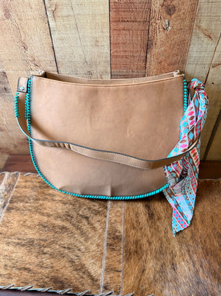 Nocona Priscilla Conceal Carry Shoulder Bag – Tan with Turquoise Whipstitch & Twilly - Cowboy SwaggerNocona Priscilla Conceal Carry Shoulder Bag – Tan with Turquoise Whipstitch & Twilly