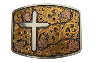 Nocona Raised Cross Western Belt Buckle – Antique Silver, Copper & Brass Finish (Style 37945) - Cowboy SwaggerNocona Raised Cross Western Belt Buckle – Antique Silver, Copper & Brass Finish (Style 37945)