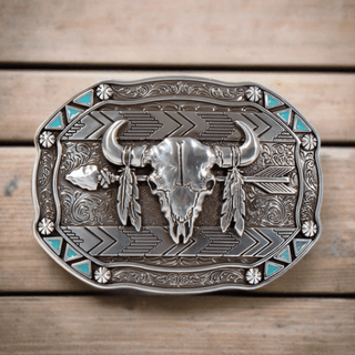 Nocona Rectangle Arrow Skull Feather Belt Buckle - Cowboy SwaggerNocona Rectangle Arrow Skull Feather Belt BuckleAccesories