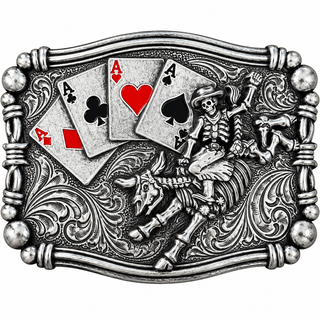 Nocona Skeleton Bull Rider Aces Western Belt Buckle - Cowboy SwaggerNocona Skeleton Bull Rider Aces Western Belt BuckleBelt Buckles