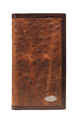 Nocona Vintage Ostrich Print Rodeo Wallet, Brown Leather