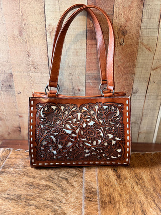Nocona Western June Small conceal carry Shoulder Bag Tooled Sequin Underlay - Cowboy SwaggerNocona Western June Small conceal carry Shoulder Bag Tooled Sequin Underlay