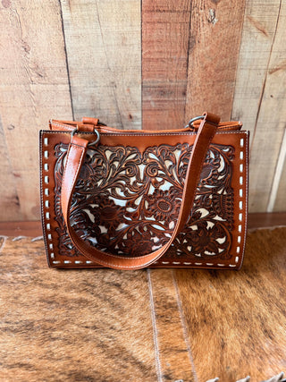 Nocona Western June Small conceal carry Shoulder Bag Tooled Sequin Underlay - Cowboy SwaggerNocona Western June Small conceal carry Shoulder Bag Tooled Sequin Underlay
